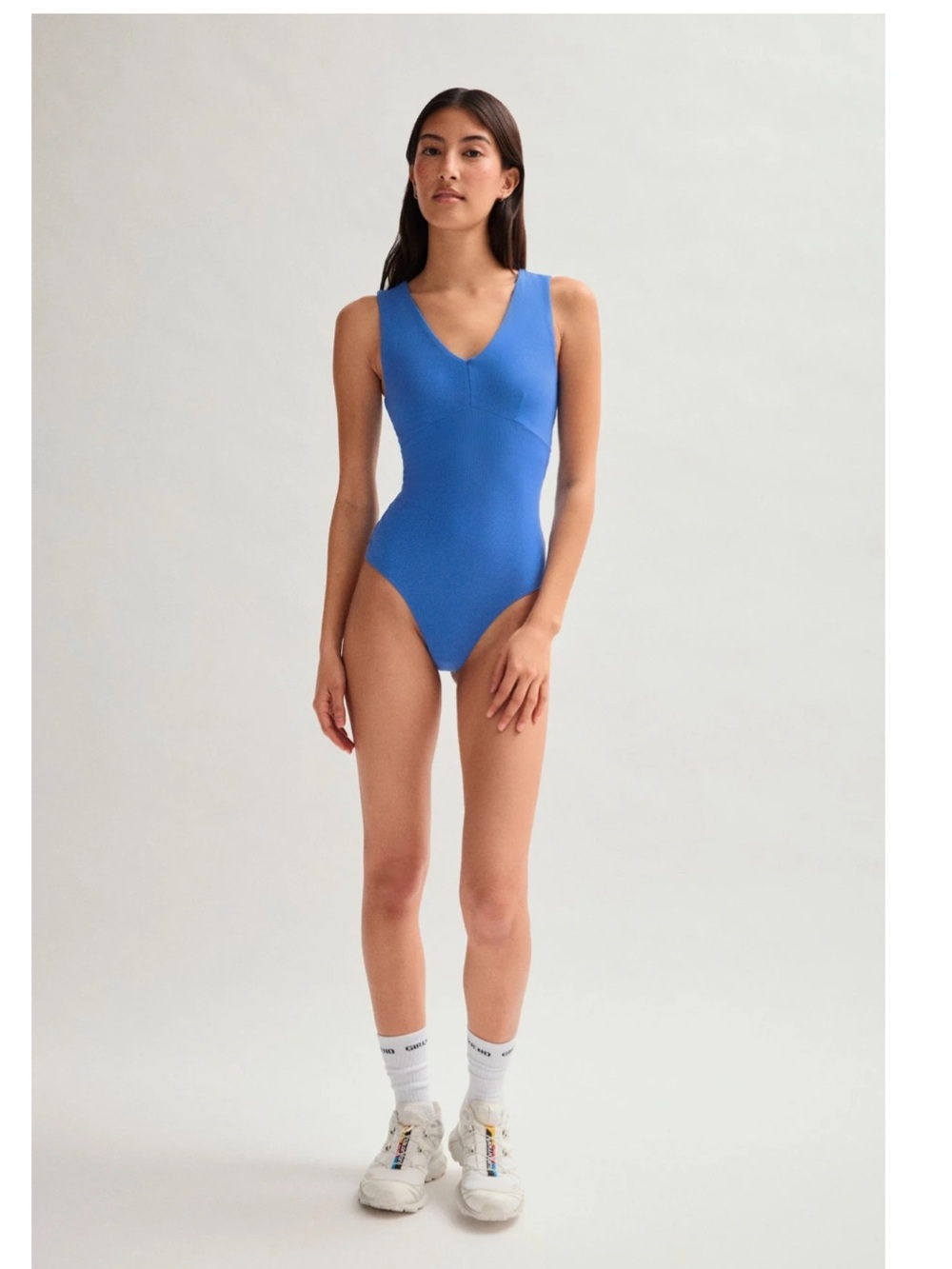 NWT Girlfriend Collective Cobalt Amelia V-Neck Bodysuit